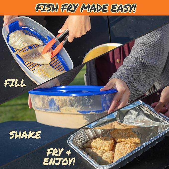 COOK'S CHOICE XL Original Better Breader Bowl 16" Mess-Free Breading Tray | Shake & Coat Batter Bowl w Lid for Chicken, Fish, & Vegetables, Great for Fish Fry, Tenders, Wings-Easy Cleanup & Made in USA