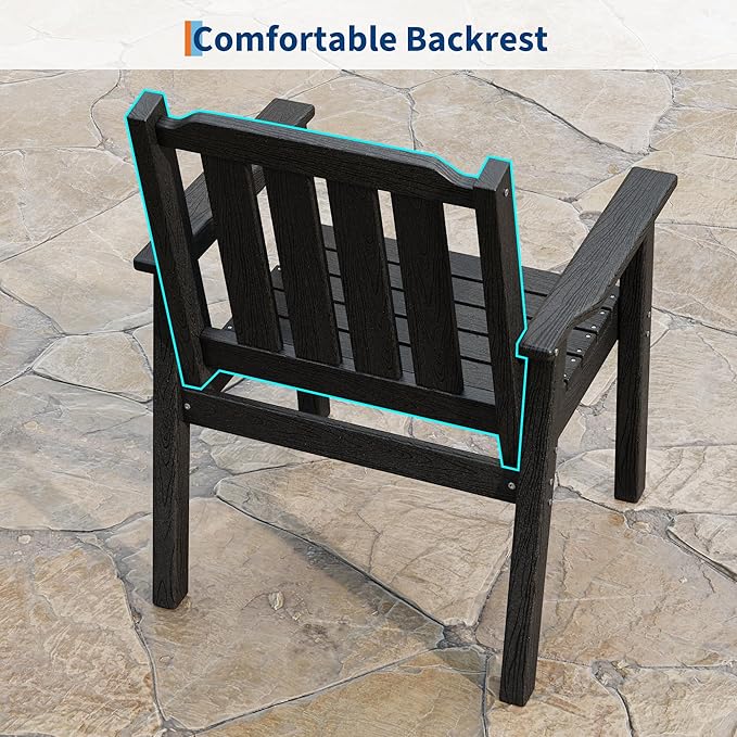 Outdoor Dining Chairs Set of 4, HDPE Patio Chairs 650LBS Capacity All-Weather Yard Armchair with Slatted Seat, 23.9" Wide Heavy Duty Modern Backyard Furniture for Garden, Poolside, Deck (Black)