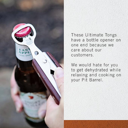 Pit Barrel Cooker Ultimate Tongs | Stainless Steel Grill Tongs with Bottle Opener | Hinge Lock Tongs Pit Barrel BBQ Tool
