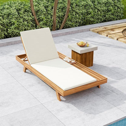 Christopher Knight Home Kayes Acacia Wood Chaise Lounge with 2'' Cushion, Outdoor 79'' Patio Recliner Chair with 4-Position Adjustable Backrest, Sun Lounger for Poolside Backyard, Teak+Cream