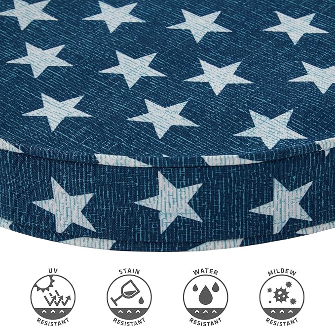Set of 2 Outdoor 18 inch Round Patio Dining Chair Pads – Comfortable Fiber-Filled Seat Cushions with Ties, Reversible Polyester Fabric - Stars