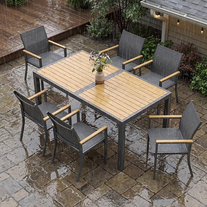 FansaFurn 7-Pieces Aluminum Patio Table and Chairs Set for All-Weather | Patio Furniture Set with Heavy Duty HDPS Rectangular Table, Outdoor Furniture with Quick-Dry Breathable Chairs for Patio