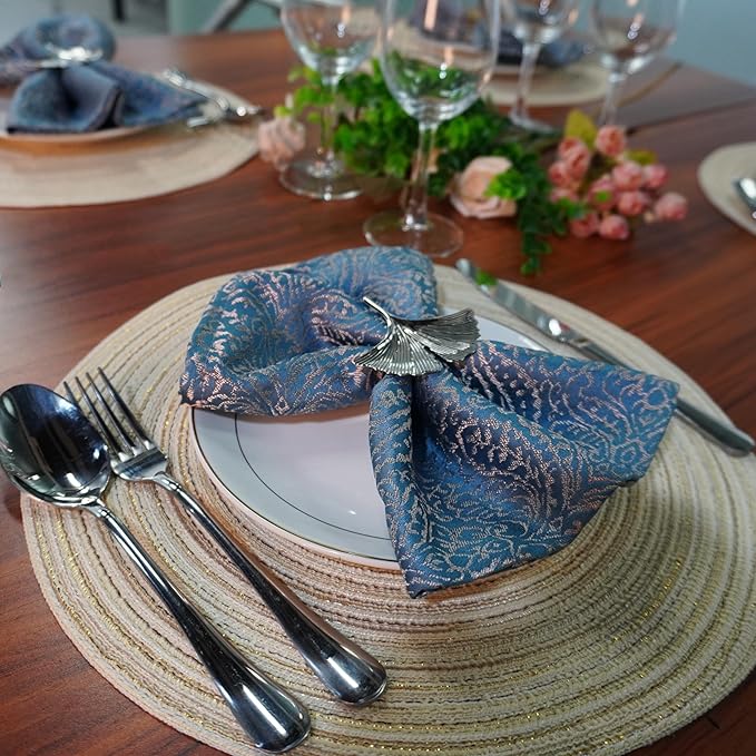 WAZAIGUR Red-A，Placemats,Round Placemats for Dining Table Set of 6 Woven Heat Resistant Non-Slip Kitchen Table Mats Diameter 14 Inch(Cream with Golden Silk)