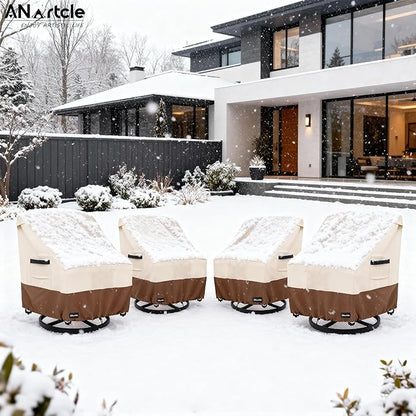ANartcle Swivel Patio Chair Cover 4 Pack,600D Waterproof Heavy Duty Outdoor Chair Cover(35 W x 37 D x 36 H inches),Patio Furniture Covers,Outdoor Furniture Covers Waterproof,Beige&brown