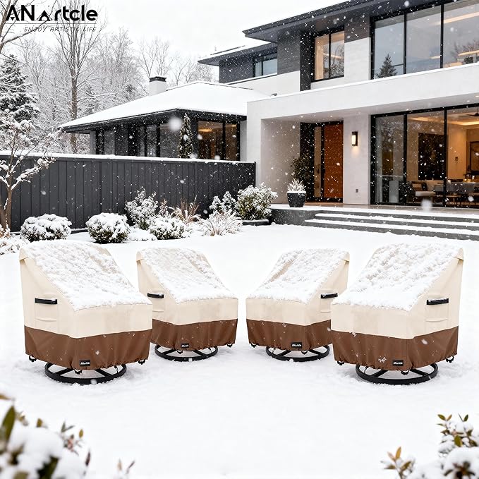 ANartcle Swivel Patio Chair Cover 4 Pack,600D Waterproof Heavy Duty Outdoor Chair Cover(28 W x 33 D x 36 H inches),Patio Furniture Covers,Outdoor Furniture Covers Waterproof,Beige&brown