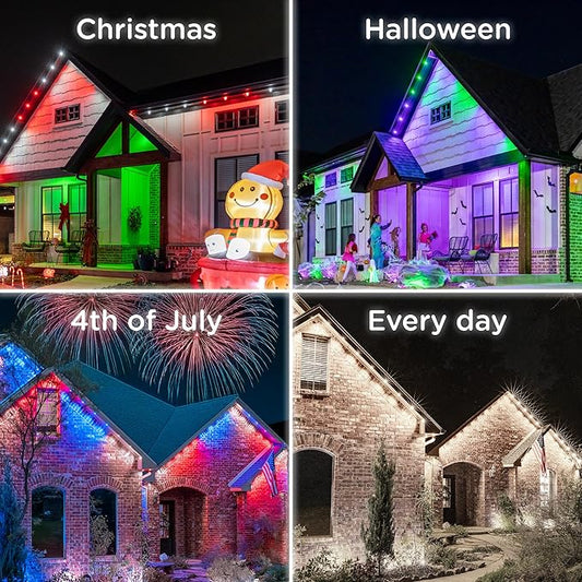 Enbrighten Vibe Eternity Permanent Outdoor Lights for House, 50ft, 36 RGBWIC LEDs, Close Spacing, 33lm, Color Changing, Christmas, Eave Lighting, Smart App, Works with Alexa, Google Home, 81102