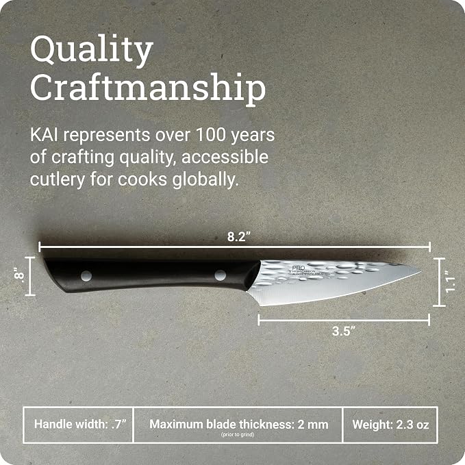 Kai PRO 3.5" Paring Knife | Hand Sharpened Vegetable & Fruit Knife, Japanese AUS6M Stainless Steel Blade, Full-Tang POM Handle