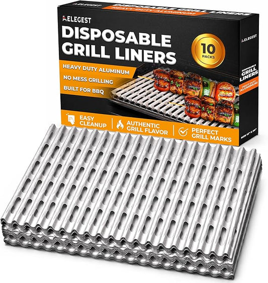 Disposable Aluminum Grill Liners & Grill Toppers | Heavy-Duty, Tear & Heat Resistant BBQ Foil Sheets | Perfect for Public Park Grills, Outdoor BBQ, Camping & Tailgating | 12 x 20 Size, 10-Pack