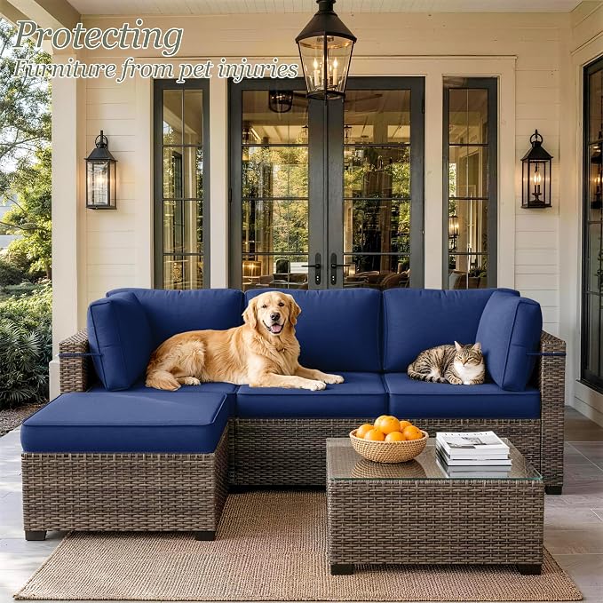 9 Pcs Outdoor Patio Cushions Covers Replacement Sets, Covers Only | 9 Pcs Patio Cushions Covers Replacement UV Resistant, Water Anti-Slip, Heavy-Duty Zippers for 5 Pcs Patio Furniture Set