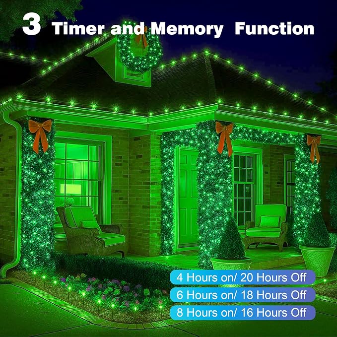 500LED Outdoor Christmas Lights, 164FT String Lights (Green) | IP44 Waterproof,8 Modes,Remote control 3 Timers & Memory Function, Ideal Indoor & Outdoor Christmas Tree Holiday Decorations
