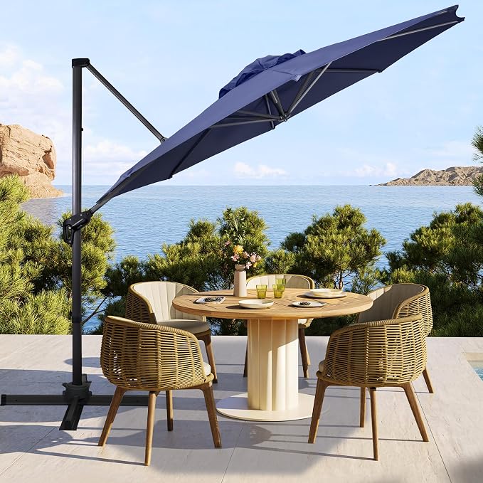 Sunnyglade 10Ft Cantilever Patio Umbrella, 360° Rotation & Integrated Tilting System Offset Umbrella with 8 Sturdy Ribs, Fade-resistant & Waterproof for Garden Backyard Poolside Deck