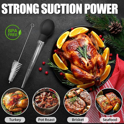 OLESBUR Premium Turkey Basters for Cooking – Baster Syringe for Hot Liquids – Meat and Food Injector – Essential Thanksgiving Cooking Tool – Turkey Baster Large with Cleaning Brush(Black)