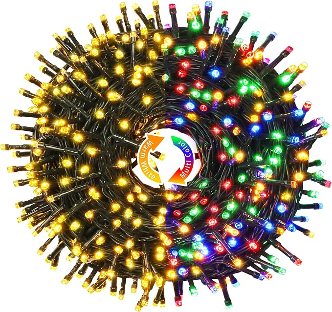 JMEXSUSS 250 LED String Lights, Warm White to Multicolor Christmas Lights | 8 Modes, 91.5ft, Durable, Indoor/Outdoor, Waterproof, Green Wire, for Tree Garden Patio Party Yard Christmas Decor