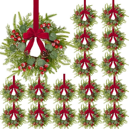 Waipfaru 18 Pcs Small Christmas Wreath, Mini Wreaths for Cabinets, Christmas Wreaths for Windows Kitchen Front Door Candle Rings Fireplaces Table Centerpiece Indoor Outdoor Decorations