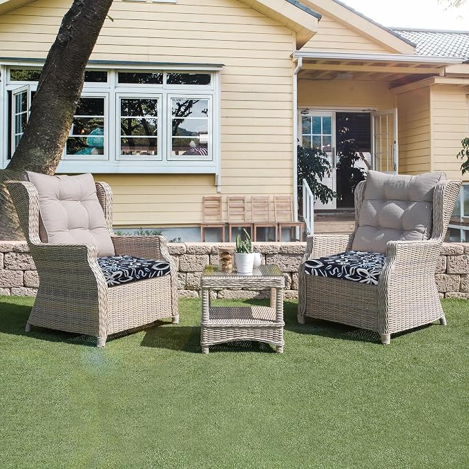 UNIKOME Outdoor Chair Cushions Pack of 4, Water Resistant Patio Cushions with Ties, High Density Sponge Filling Square Corner Seat Cushions for Outdoor Furniture, 19"*19"*3", Navy/White
