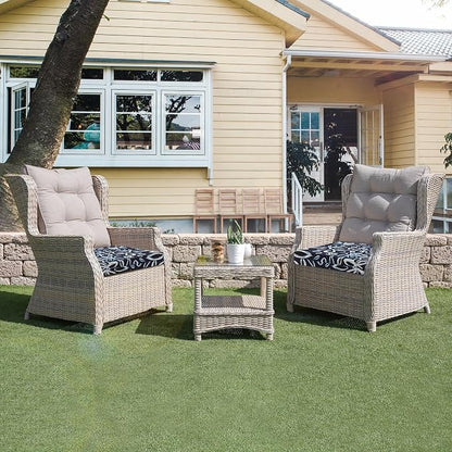 UNIKOME Outdoor Chair Cushions Pack of 4, Water Resistant Patio Cushions with Ties, High Density Sponge Filling Square Corner Seat Cushions for Outdoor Furniture, 19"*19"*3", Navy/White