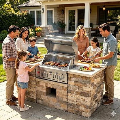 27-IN Premium Portable 304 Stainless Steel Built-in Charcoal Grill with Adjustable Charcoal Tray, Large Front Access Door, Side Vents, and Viewing Window,Ideal for Outdoor Family BBQ Gatherings