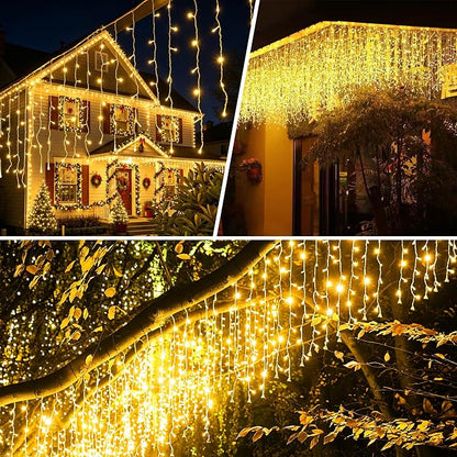 kemooie Outdoor Curtain Lights, 400 LED 26.2 x 3.3 FT Waterproof String Lights with 8 Modes, Fairy Curtain Lights for Backdrop Wedding Bedroom Balcony Party Decorations, Warm White