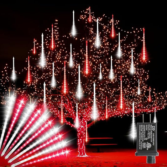 LAMPHOME Red White Lights for Valentines Day Decor, Christmas Outdoor 12-inch LED Meteor Shower Icicle Lights, 10 Tubes 240 LED Shower Rain Waterproof Plug for Wedding Xmas Tree Yard House Decor