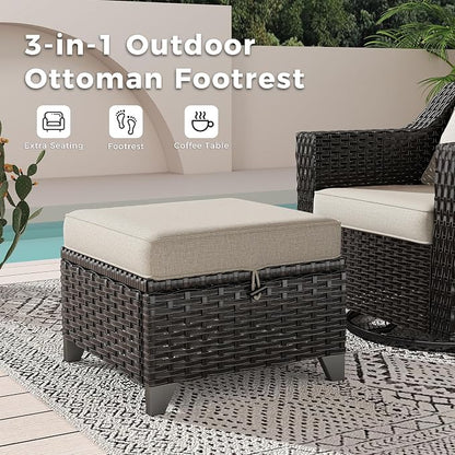 6 Piece Patio Furniture Set, Wicker Outdoor Conversation Set | Patio Chair Set with Olefin Removable Cushion, All-Weather Outdoor Couch with Deep Seat for Porch, Deck and Backyard, Beige