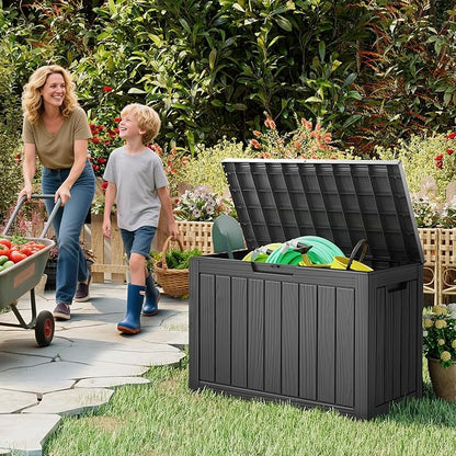 50 Gallon Outdoor Deck Box - Lockable Waterproof Storage Container, Resin Weatherproof Box for Patio Garden Furniture Pool Tools Cushions, Black