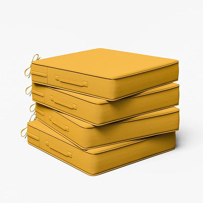 Outdoor Chair Cushion 22 x 22 x 4 Inches Patio Furniture Outdoor Waterproof Seat Cushion, Patio Chair Cushion with Handles and Ties, Square Dining Chair Cushion Set of 4, Yellow