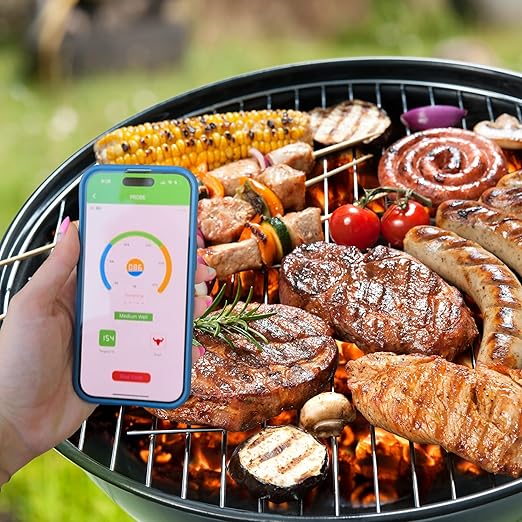 Grill Sync Wireless Meat Thermometer for Grilling, Smoking, Bluetooth Cooking with Dual Sensor Probe, Smart App Control for Grill, Smoker, Oven, Air Fryer, Waterproof Probe, USB-C Charging Case