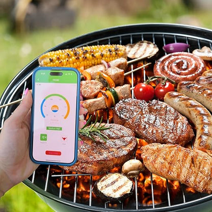 Grill Sync Wireless Meat Thermometer for Grilling, Smoking, Bluetooth Cooking with Dual Sensor Probe, Smart App Control for Grill, Smoker, Oven, Air Fryer, Waterproof Probe, USB-C Charging Case