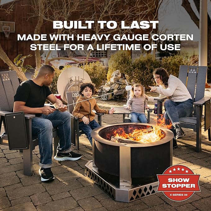Breeo Smokeless Fire Pit (X Series 30, Corten Steel) | 34.5 inch Smokeless Firepit for Outside | 94 Pounds | Ideal for Families Compatible with Wide Range of Breeo Accessories