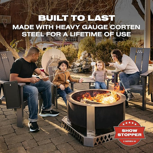 Breeo Smokeless Fire Pit (X Series 30, Corten Steel) | 34.5 inch Smokeless Firepit for Outside | 94 Pounds | Ideal for Families Compatible with Wide Range of Breeo Accessories
