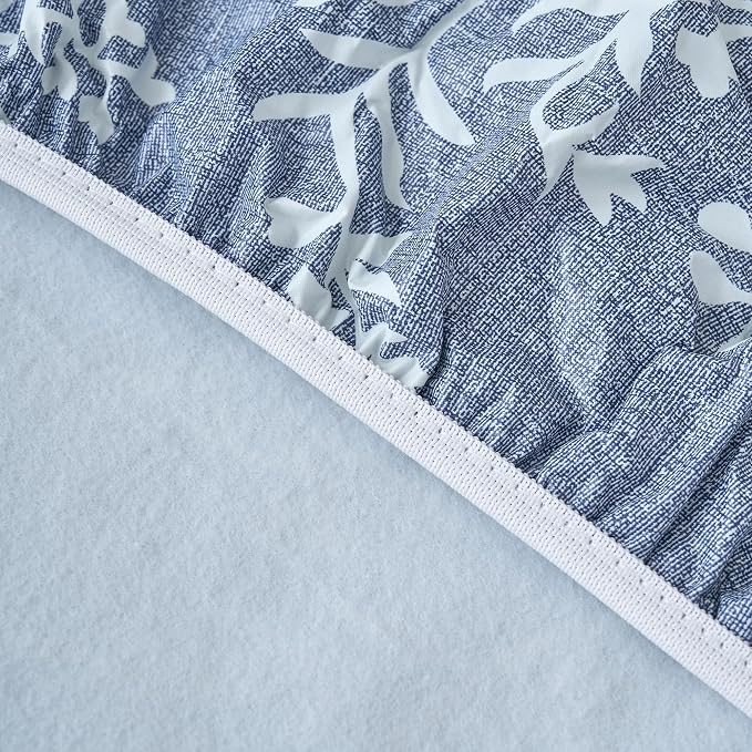 LIBERECOO Round Fitted Tablecloth with Elastic, Flannel Backed Vinyl Tablecloths for 40" - 44" Tables, Waterproof Wipeable Reusable Plastic Table Cloth for Indoor & Outdoor, Light Wash Denim