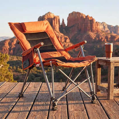 Adjustable Folding Beach Chair, Portable Camping Chair for Adults with Footrest, Reclining Outdoor Chair with Cup Holder & Pocket, Foldable Low Beach Chair for Camping, Picnic, Travel, Orange
