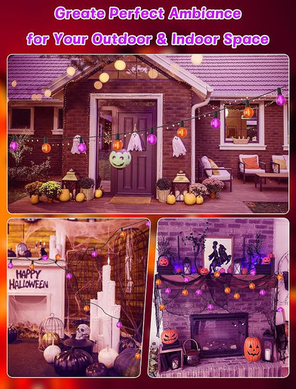 SUNSGNE 25ft Halloween String Lights Outdoor - G40 LED Orange and Purple String Lights with 27 Frosted Globe Bulbs(2 Spare), Vintage Halloween Decorations for Patio Balcony Porch Yard