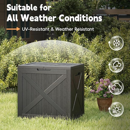 35 Gallon Outdoor Deck Box - Lockable Waterproof Storage Container, Resin Weatherproof Box for Patio Garden Furniture Pool Tools Cushions, Black