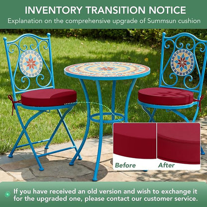 Summsun Outdoor Bistro Chair Cushions Set of 4, 15" D x 3" H Round Chair Cushions Waterproof and Fade Resistant Chair Cushion Pads with Non-Slip Ties and Removable Covers for Garden, Burgundy