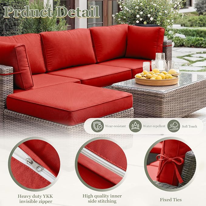9 Pcs Outdoor Patio Cushions Covers Replacement Sets, Covers Only | 9 Pcs Patio Cushions Covers Replacement UV Resistant, Water Anti-Slip, Heavy-Duty Zippers for 5 Pcs Patio Furniture Set