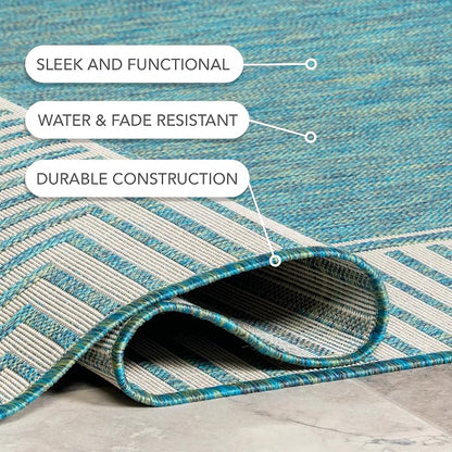 nuLOOM Asha Teal Bordered Power Loomed Indoor/Outdoor Area Rug, 5' x 8'