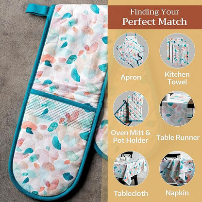 Maison d' Hermine Double Oven Mitts 100% Cotton 7"x35" Double Oven Mitt Heat Resistant BBQ Cooking Gloves with Loop Baking Grilling Kitchen Hotel Home Farmhouse Spring Summer (Summer Picnic)