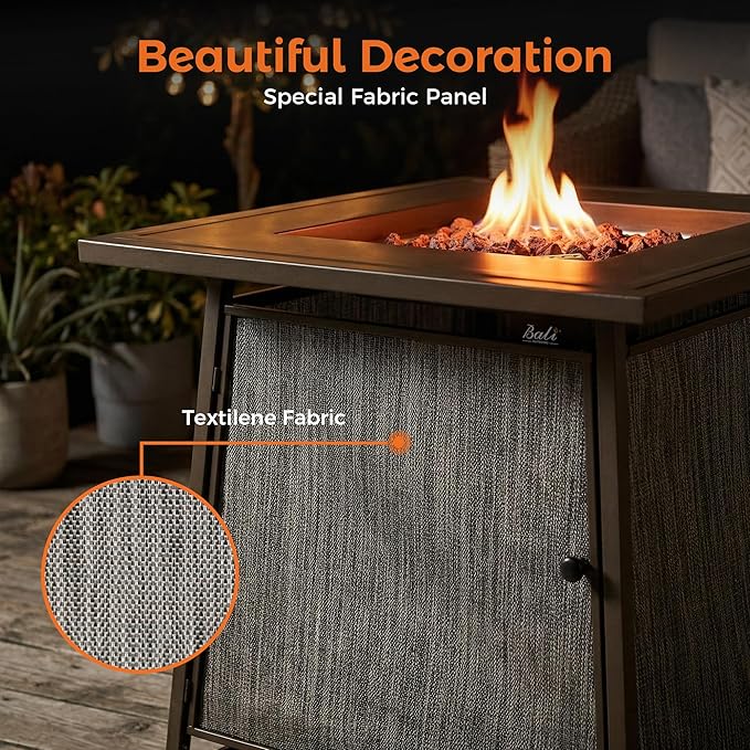 BALI OUTDOORS 50,000 BTU Propane Fire Pit Outdoor, 28 inch Propane Fire Pit Table Square, Gas Firepits for Outside Patio, Garden, Backyard