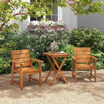 Tangkula Set of 2 Wood Patio Dining Chair, Wood Dining Armchairs with Breathable Slatted Seat & Inclined Backrest, Ergonomic Outdoor Chairs for Backyard, Balcony, Garden