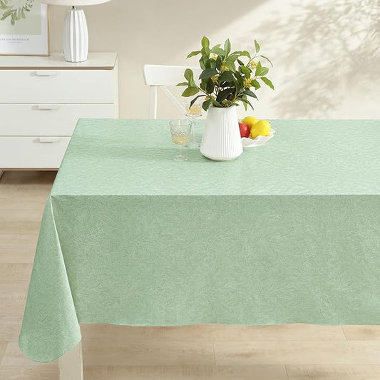 Newbridge Napa Leaf Sage Green Vinyl Flannel Backed Tablecloth, 60 x 120 Inch Rectangle, Hotel Quality Waterproof Indoor Outdoor Table Cover for Kitchen, Patio, Dining, BBQ