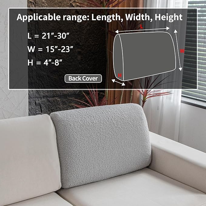 OHSIO Couch Cushion Covers for Sectional Sofa, Stretch Soft Sofa Slipcovers Washable Wear-Resistant Universal Furniture Protector for Living Room(1 Piece Back Couch Cover, Light Gray)