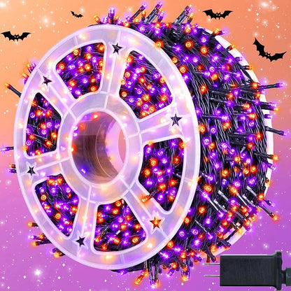 kemooie 500 LED Halloween Lights Outdoor, 164 FT Fairy Lights with 8 Modes | Purple&Orange, Timer&Memory Function, Plug in Powered, IP44 Waterproof, Indoor Outdoor Use, Home/Party/Garden/Halloween Decor