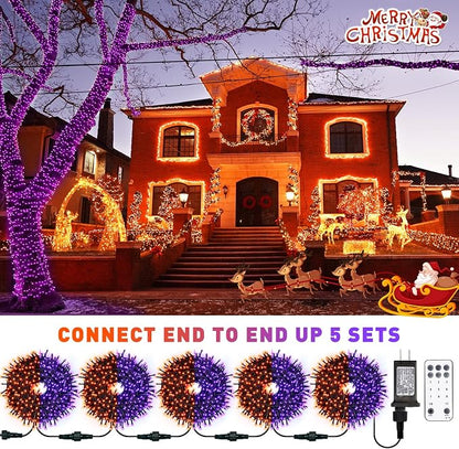 JMEXSUSS 66ft 200 LED Orange and Purple Halloween Lights Plug in | Connectable, Remote Control, Dual Color Changing, Waterproof, Halloween String Lights for Tree Yard Indoor Outdoor Decor