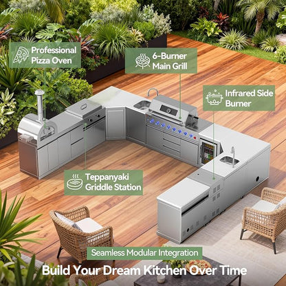 6-Burner Propane Modular Outdoor Kitchen Grill Module 87900 BTU Stainless Steel BBQ for Patio Island Large Family Gatherings Backyard Entertaining LPG