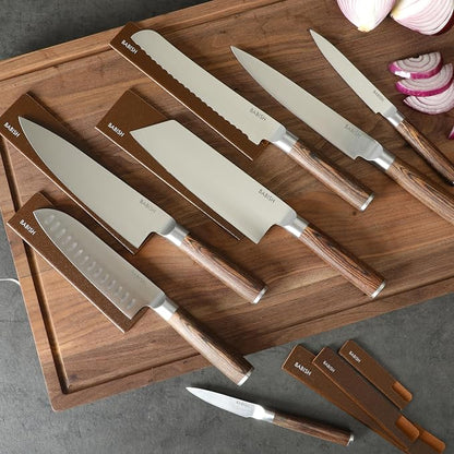 Babish 14-Piece Full Tang Forged Dark Pakka Wood Kitchen Knife Set – High-Carbon 1.4116 German Steel Cutlery with Protective Sheaths – Professional Chef Knife Set