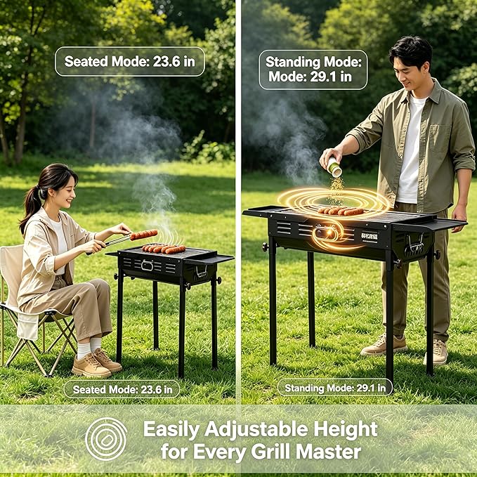 DYRABREST Portable Charcoal Grill Outdoor Folding Barbecue Grill Stainless Steel Lamb Skewer Grill Collapsible Camping Grill for Garden Backyard Outdoor Grilling Camping Hiking Picnics