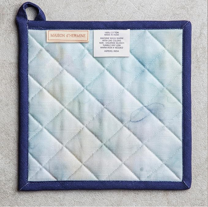 Maison d' Hermine Pot Holders 100% Cotton Heat Resistant Potholders 8" x 8" Hot Pads with Loop Cooking Baking Hotel Farmhouse Kitchen Handling Hot Pans Spring Summer (Pack of 2, Lazy Summer Days)
