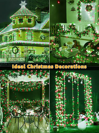 BrightChristmas 500 LED 164 FT Christmas Lights, Waterproof Outdoor String Lights with Remote and Timer, Christmas Tree Lights with 8 Modes Dimmable, Fairy Lights for Holiday Decor (Red and Green)