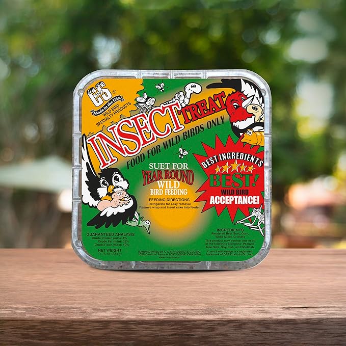 C&S Insect Suet Treat, Suet Cakes for Wild Birds Including Woodpeckers, Wrens, Chickadees, Nuthatches and Robins, Pack of 8